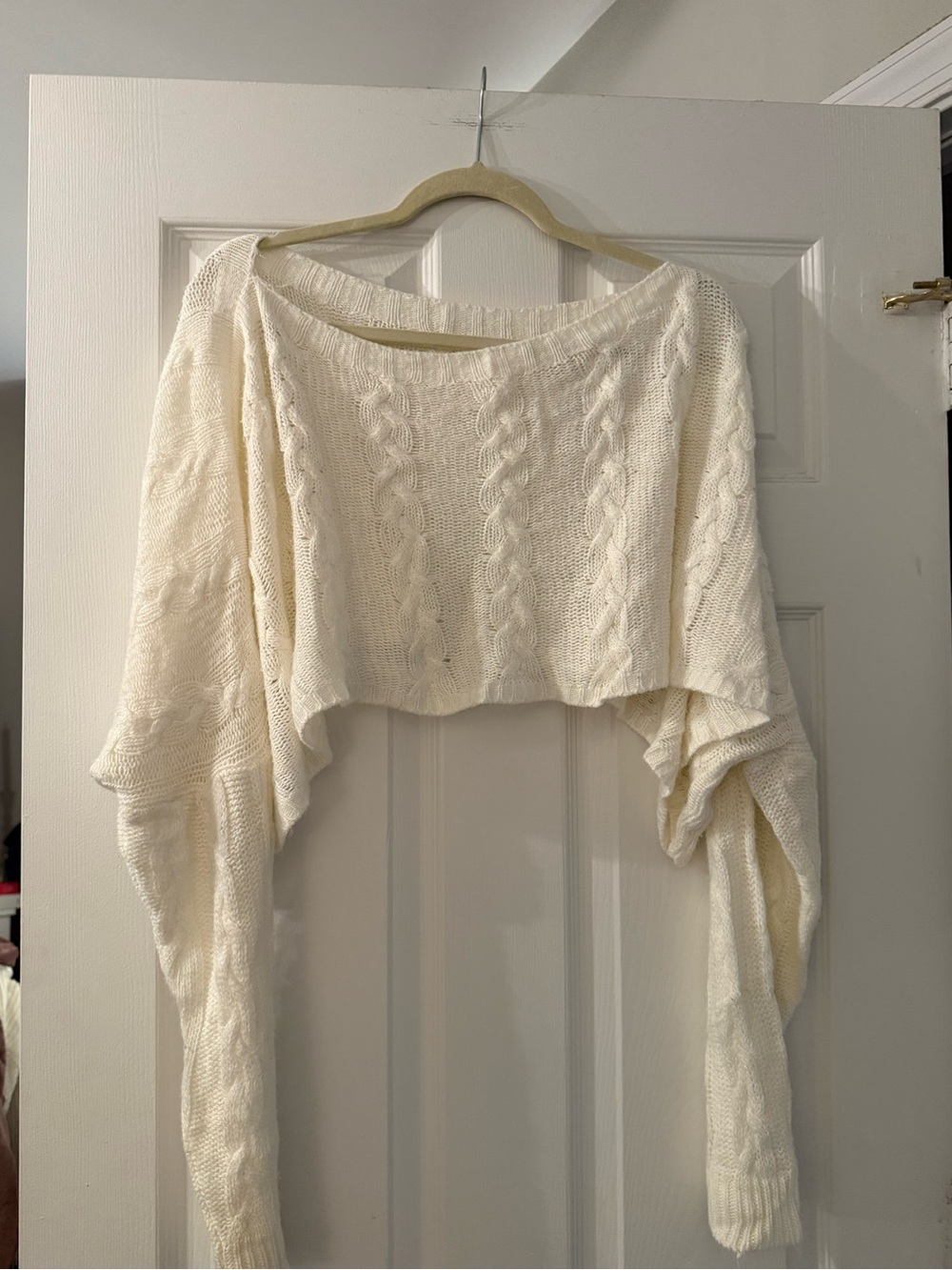 Women's Cropped Off the Shoulder Cable Knit Sweater - Cream